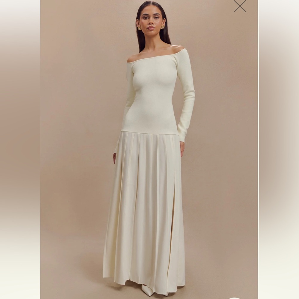 MESHKI Knit Off Shoulder Maxi Dress - Ivory
